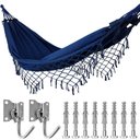 Ver imagem 1 de Kit Rede de Dormir Casal + Ganchos Costura Reforçada Cor:azul e Preto