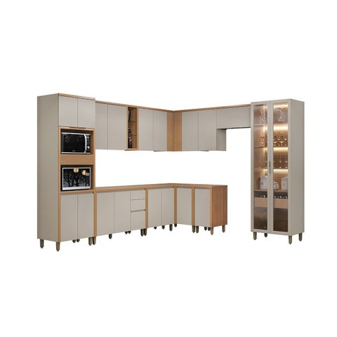Conjunto Cozinha Planejada Modular 11 Peças Solari Mdf Jequitibá/gris Fosco G77 - Gran Belo