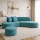 Ver imagem 3 de Sofá e Puff Orgânico Virginia 250cm Sala Suede Azul-Turquesa