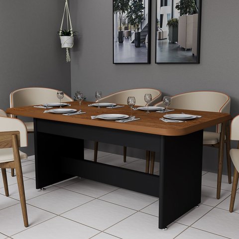 Mesa para Sala de Jantar Cozinha Retangular 6 Lugares Tampo Mdf
