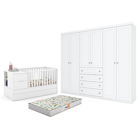 Berço Americano Multifuncional Formare Branco Acetinado – Matic e Guarda Roupa Casal Americano 6 por