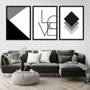 Ver imagem 1 de Kit 3 Quadros Love Geométrico Monocromático 24x18cm - com vidro:Madeira preta