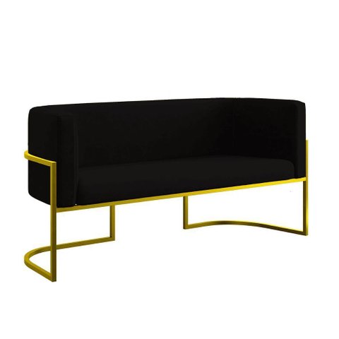 Sofá Namoradeira 2 Lugares Moderna Base Metal Gold Balaqui Preto