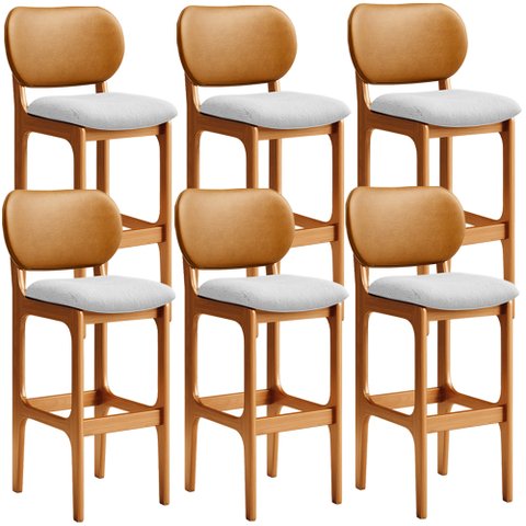 Kit 6 Banquetas Alta Bar Cozinha Jantar Betta L02 Imbuia Couríssimo Whisky Linho Cinza - Lyam