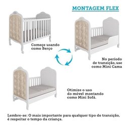 Kit Peroba Berço Elô Branco com Capitonê Corino Bege Incluso - 5