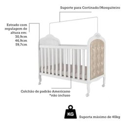 Kit Peroba Berço Elô Branco com Capitonê Corino Bege Incluso - 4