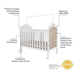 Kit Peroba Berço Elô Branco com Capitonê Corino Bege Incluso - 3