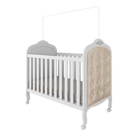 Kit Peroba Berço Elô Branco com Capitonê Corino Bege Incluso