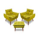 Ver imagem 1 de Kit C-2 Poltronas Opala + 01 Puff Opala Elegante Suede Amarelo