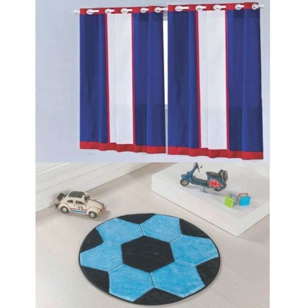 Kit Decoração Anime para Quarto de Menino com Cortina Colors 2 Metros e Tapete Pelúcia Bola Futebol - 1
