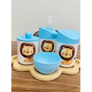 Kit Higiene Leãozinho Baby - Azul C/bandeja Nuvem Crua