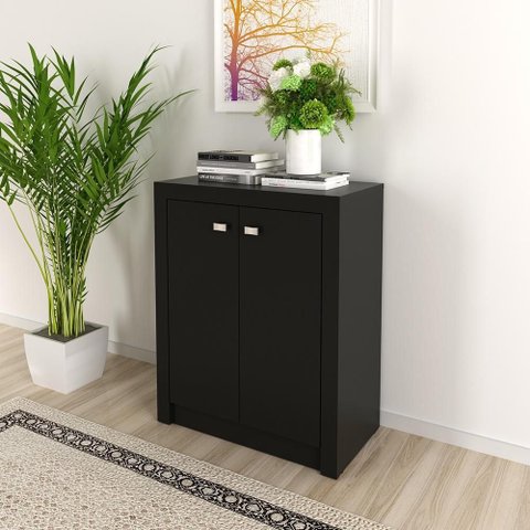 Balcão para Escritório Baixo 02 Portas Me4103 Preto Tecnomobili