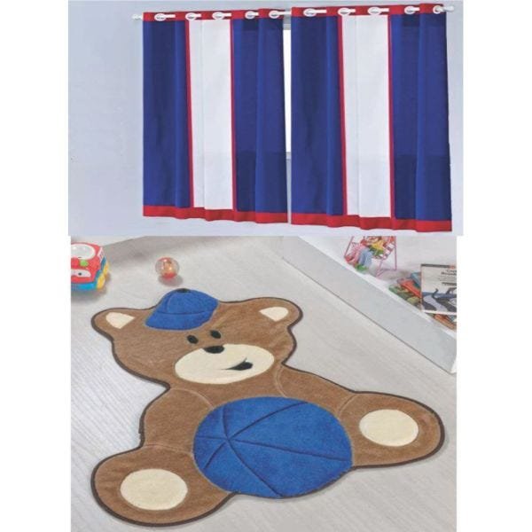 Kit Decoração Anime para Quarto de Menino = Cortina Colors 2 Metros + Tapete Pelúcia Urso Baby - - 1