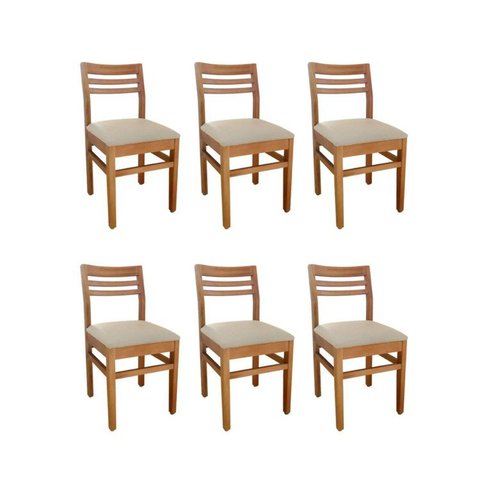 Kit 6 Cadeiras para Sala de Jantar Rústicas com Assento em Corino Madeira Maciça Diamante Bege/Marrom