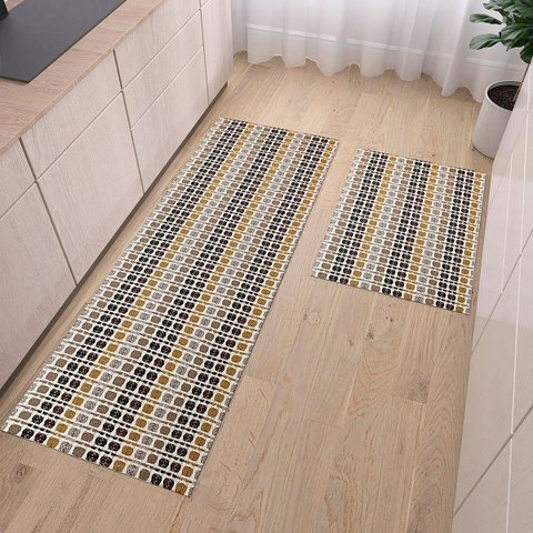 Tapete Cozinha Jogo 2 Peças Passadeira 1,30m X 0,45m Capacho 0,65m X 0,45m Antiderrapante Rústico