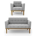 Ver imagem 1 de Namoradeira com Poltrona Base de Madeira Castanho Elisa Suede D03 - D\'rossi Cor Cinza
