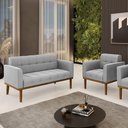 Ver imagem 3 de Namoradeira com Poltrona Base de Madeira Castanho Elisa Suede D03 - D\'rossi Cor Cinza