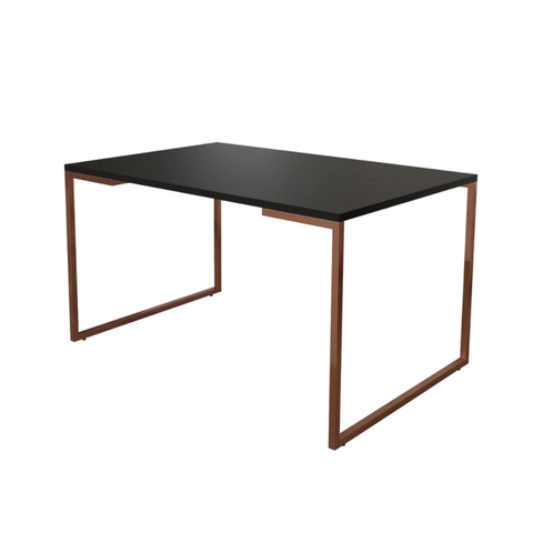 Mesa de Jantar Industrial Base Ferro Cobre Tampo 137x90 Preto