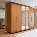 Ver imagem 1 de Guarda-Roupa Casal 6 Portas 6 Gavetas com Espelho e Pés MDF 270cm Suavitá Amêndoa Clean