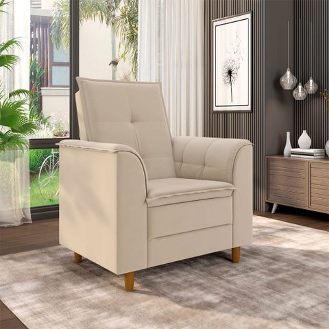 Poltrona para Sala Confortável Decorativa Laura Suede:bege