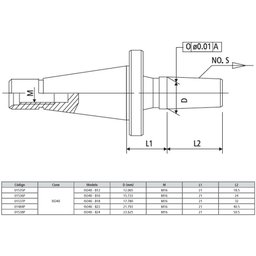 Haste para Mandril Modelo Iso40 - B12 - Din 2080 - 8