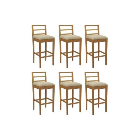 Kit 6 Banquetas Sala Jantar Sofia 1bmm006ca Premium Madeira Maciça 6 Un Carvalho/boucle Bege -
