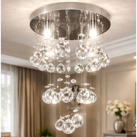 Lustre Plafon Cristal Legítimo Redondo 24 Cm em Camadas - Transparente