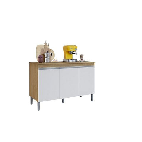 Balcão de Cozinha Manu + Tampo 120cm Cor Amêndoa/branco - Ajl Móveis