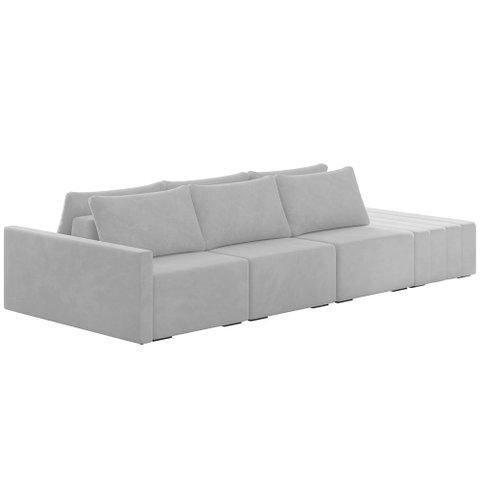 Sofá Ilha Modular para Sala 342cm com Puff Dublin K01 Veludo Cinza - Lyam Decor