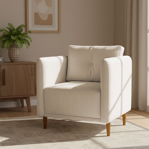 Poltrona Decorativa Aviv para Sala Escritório Recepção Luxo Linho Premium Easy Clean