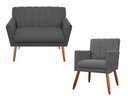 Ver imagem 1 de Kit Namoradeira + 1 Poltrona Decorativa Cecília Suede Cinza Pés Madeira Mz Decor