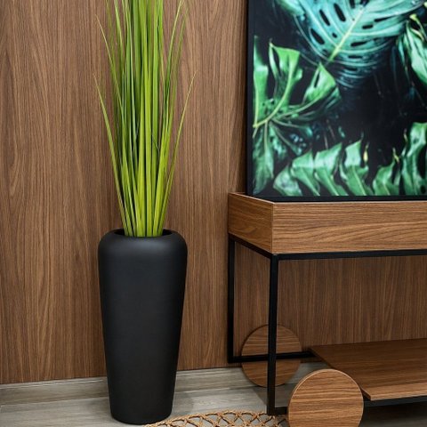 Vaso Decorativo Fibra de Vidro Florida P 65cm Preto Fosco Lindo Vaso