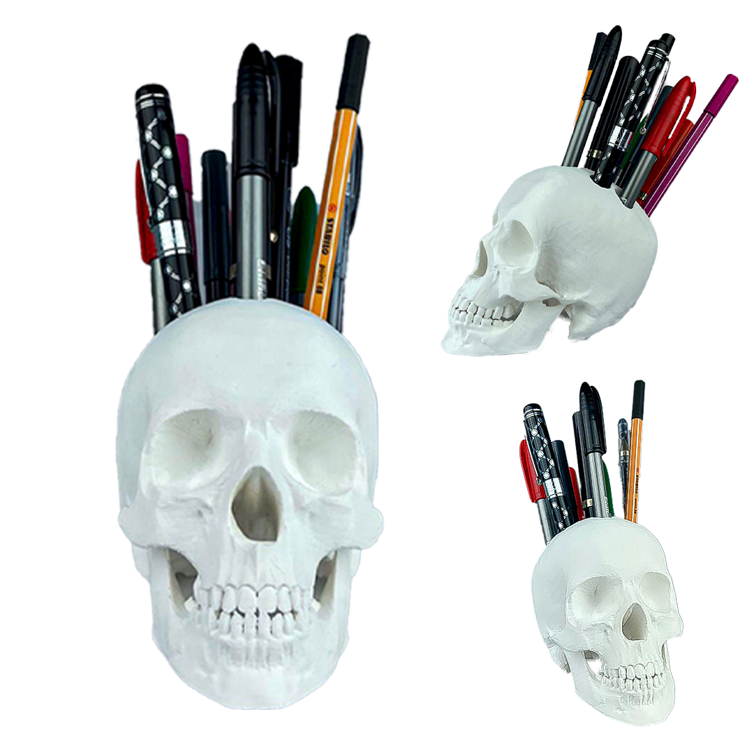 Caveira 3D Porta caneta, lápis, pincel - Branco - 1