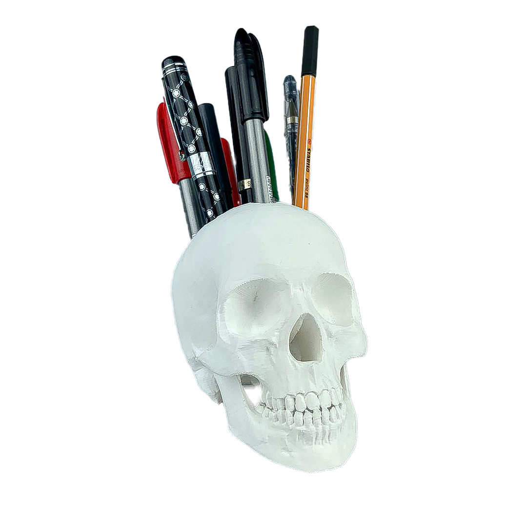 Caveira 3D Porta caneta, lápis, pincel - Branco - 4