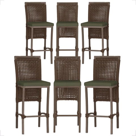 6 Banqueta em Alumínio Roma Marrom Corda Náutica Tecido 13