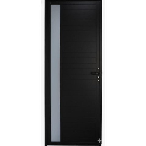 Porta de Giro Alumínio Preto Lambril c/Maçaneta Visor Lateral Maxx - 210x60 - Direita