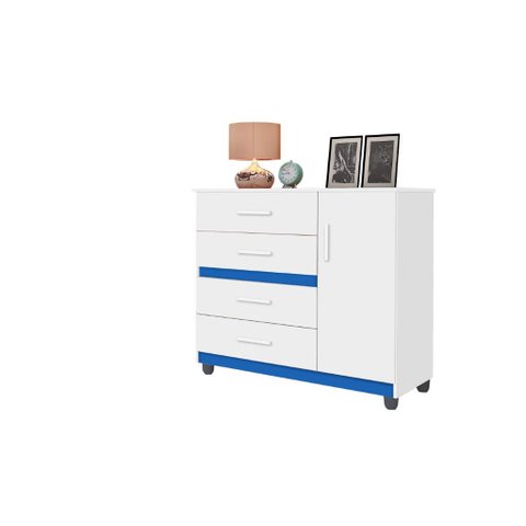 Cômoda Organizadora Pr 4 Gavetas Cor Branco / Azul