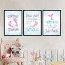 Ver imagem 1 de Kit 3 Quadros Menina - Sereias Existem 24x18cm:moldura Preta