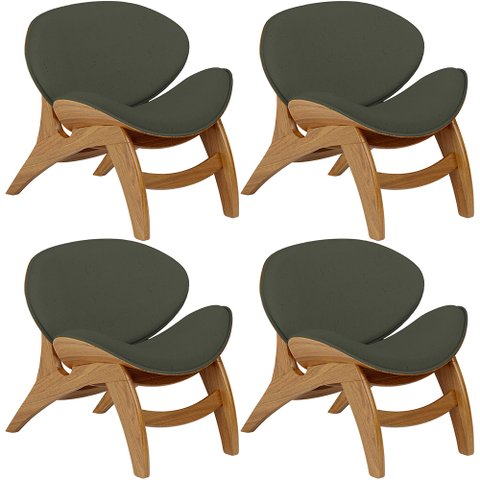 Kit 4 Poltronas Decorativa Orgânica Sala Living Kadosh L02 Linho Verde Musgo - Lyam Decor