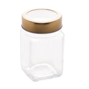 Pote Vidro Transparente com Tampa Dourada 300 Ml Lyor 1259