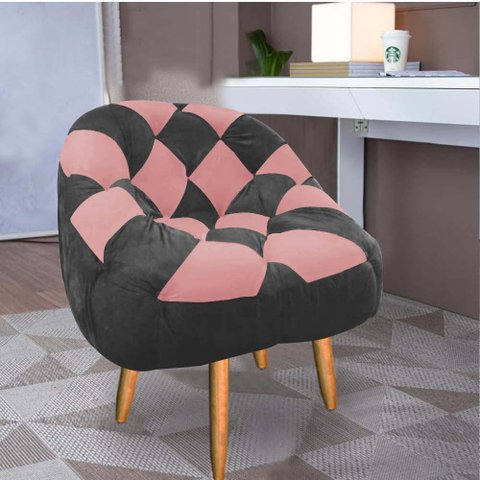 Poltrona Paloma Escritório Sala Pé Palito Suede Grafite e Suede Rose - Dominic Decor