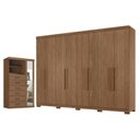 Ver imagem 1 de Guarda Roupa Casal Master New 8 Portas 4 Gavetas com Cômoda e Espelho Jatobá Acetinado Santos