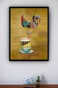 Ver imagem 2 de Quadro Decorativo Galo Nas Xícaras - 70x50cm:moldura Branca