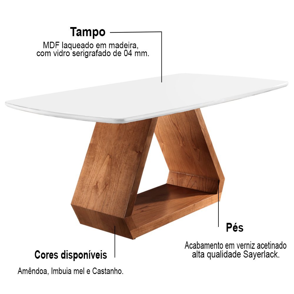 Mesa de Jantar 6 Lugares Tampo Branco 1,6m - Trekant - 3