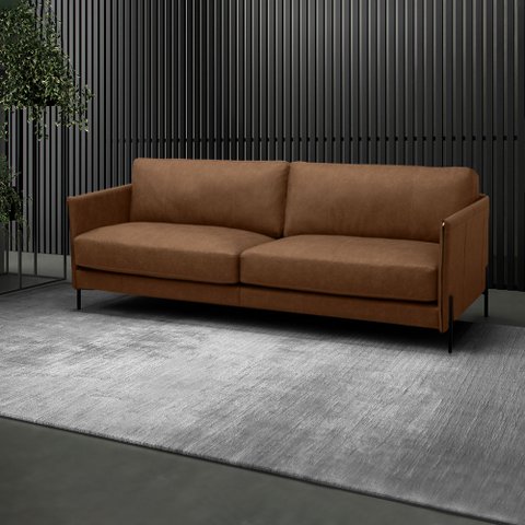 Sofá Decorativo Karine 3 Lugares Sala de Estar 210cm Pés em Aço Couro Marrom Claro Manchado G88 - Gr