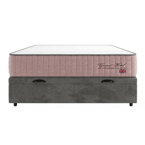 Cama Box Casal Bau Suede Cinza + Colchão Grand Hotel Rose Molas Ensacadas - Comfort Prime