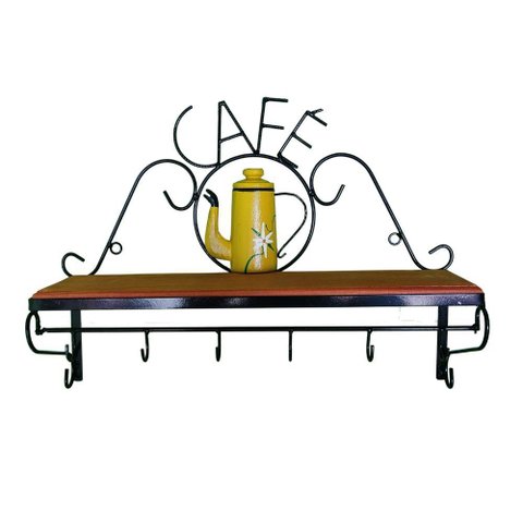 Prateleira de Café Porta Tempero 60cm Tema Bule Amarelo Sudeste Rústico