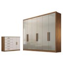 Ver imagem 1 de Guarda Roupa Casal Linea com Nicho e Cômoda Seul Cumaru 25 Fendi - Novo Horizonte