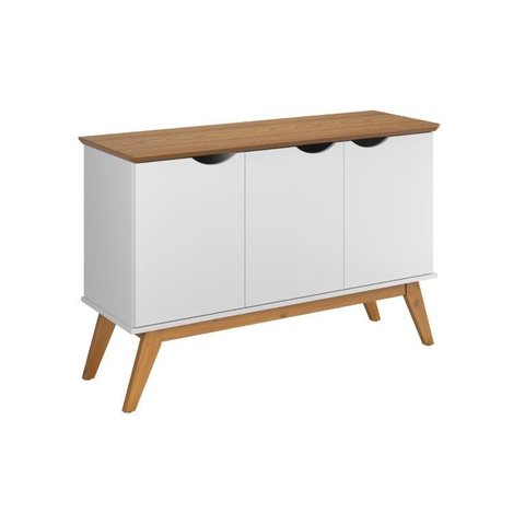 Buffet / Balcão Pr 3 Portas Estilo Retrô Cor Branco / Cumaru