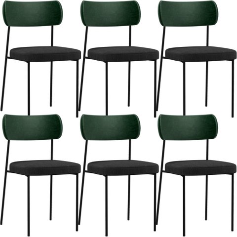 Kit 06 Cadeiras para Sala de Jantar Melina L02 Facto Verde Musgo Linho Chumbo - Lyam Decor